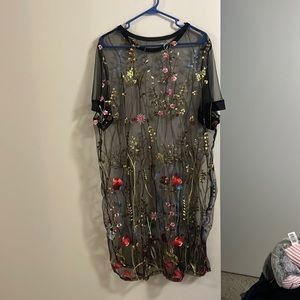 Plus Size see through dress with embroidery